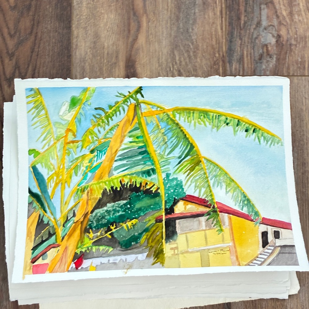 Banana Trees Biloxi MS Warren C Plauche Original Watercolor Painting 11x15